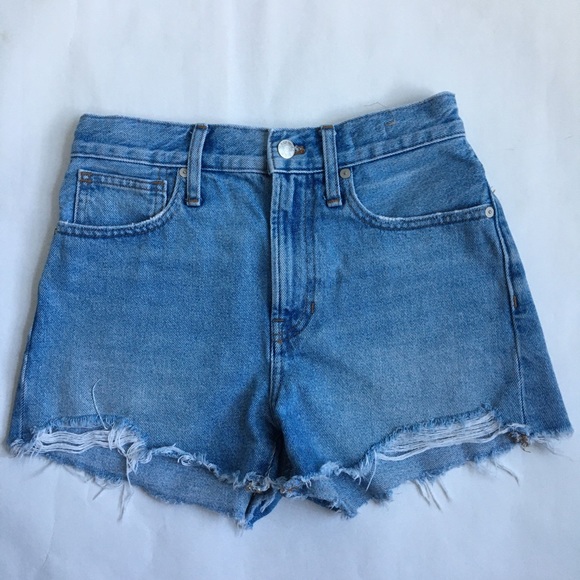 Madewell The Perfect Blue Denim Jean Short Distressed Raw Hem Size 25 - Picture 14 of 14